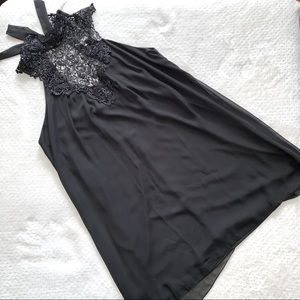 Chiffon Mini Halter Dress w/Lace Detail